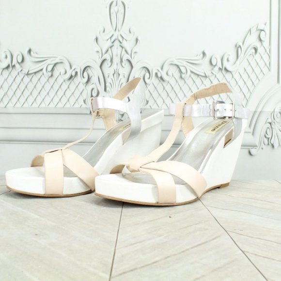 Dune Cream Silver Leather Buckles Ankle Strap Heels Sandals Size 7 EU 37 - Picture 2 of 8